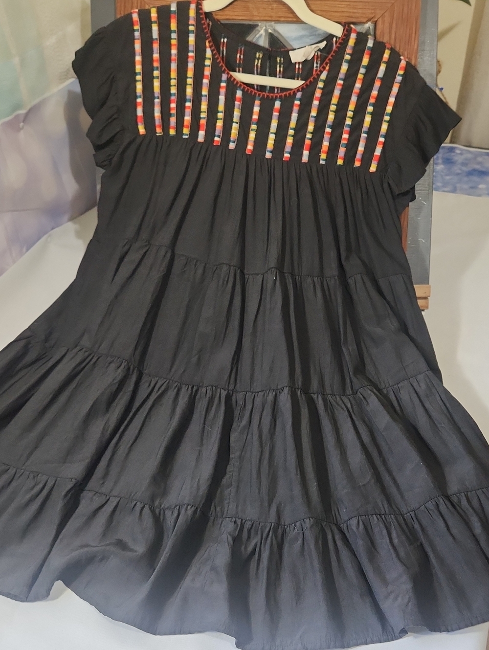 entro Black Mini Dress with Multicolor Embroidery On Yoke...stunning!